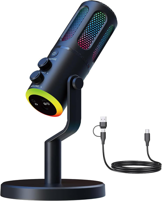 CoralBond USB Microphone DSP Noise Cancellation Reverb Effects Gaming RGB Lights VB038