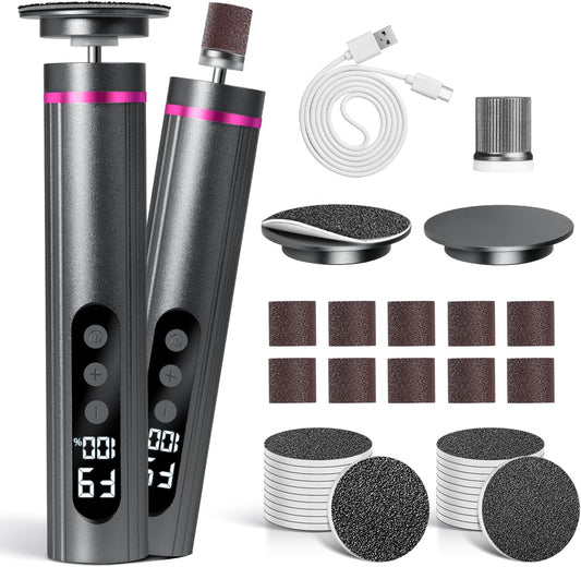 CoralBond 2-in-1 Electric Callus Foot Feet File Nail Grinder Gray Grinder Rechargeable Remover LED VB072