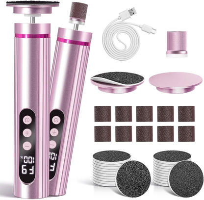 CoralBond 2-in-1 Electric Callus Foot Feet File Nail Grinder Rechargeable Remover LED Pink VB073