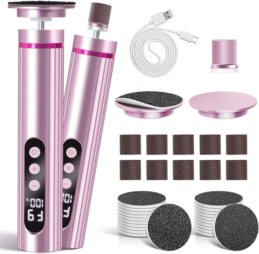 CoralBond 2-in-1 Electric Callus Foot Feet File Nail Grinder Rechargeable Remover LED Pink VB073
