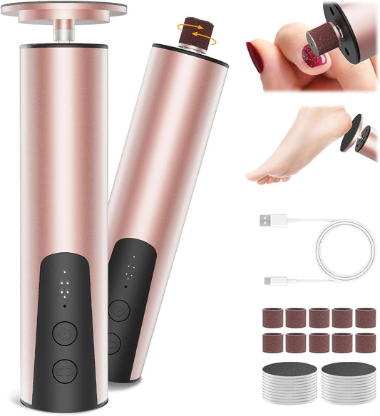 CoralBond 2-in-1 Professional Electric Foot Feet Callus Remover Rose Gold Powerful File Grinder Sander Machine Adjustable Pedicure Tool VB070