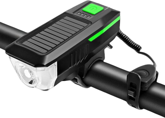 CoralBond Solar USB Bike Horn Headlight Dual Charging Light High Brightness Waterproof Ideal VB114