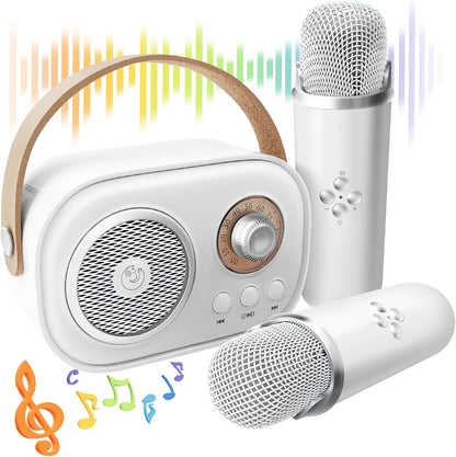 CoralBond Karaoke Machine White Best Mini 2 Wireless Bluetooth Microphones VB044