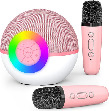 CoralBond Portable Mini Karaoke Machine Pink Adults Bluetooth Speaker 2 Wireless Microphones VB046
