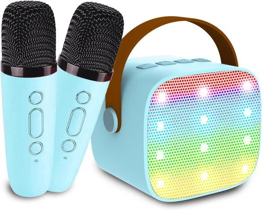 CoralBond Karaoke Machine Blue  Mini 2 Wireless Bluetooth Microphones VB050