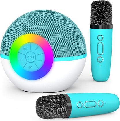 CoralBond Portable Mini Karaoke Machine Green Adults Bluetooth Speaker 2 Wireless Microphones VB048