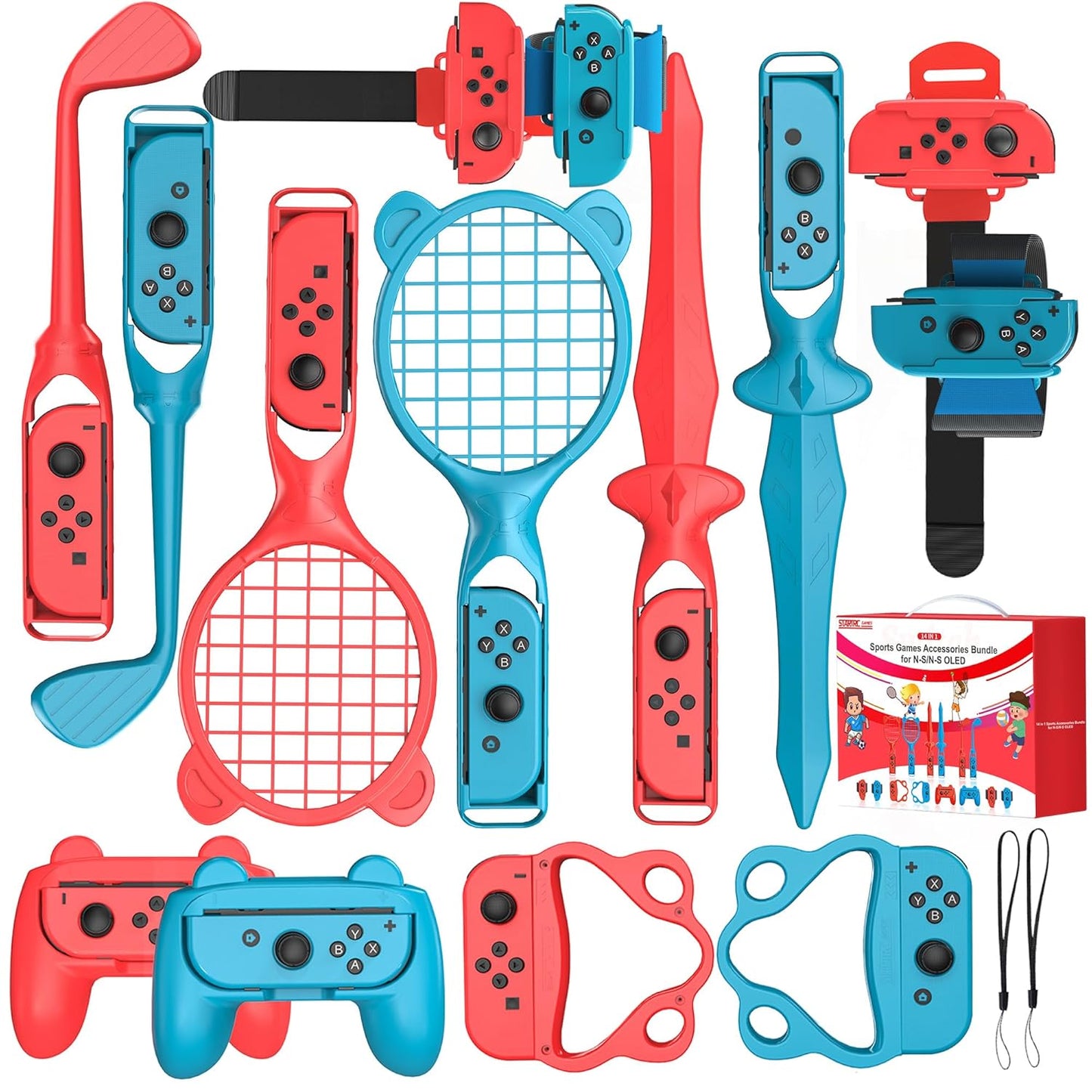 CoralBond 14-in-1 Switch Sports Accessories Bundle Games Kit Nintendo OLED Console Joy-Con VB064