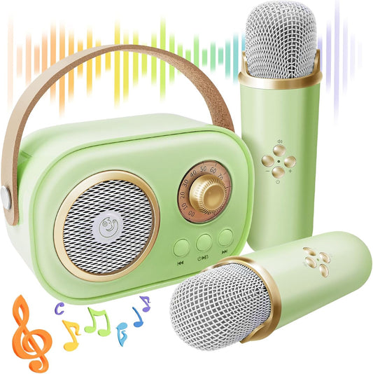 CoralBond Karaoke Machine Green Best Mini 2 Wireless Bluetooth Microphones VB042