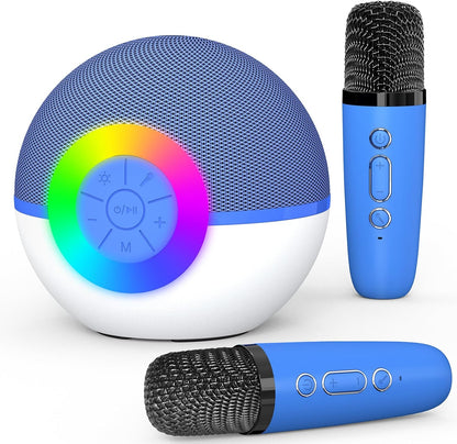 CoralBond Portable Mini Karaoke Machine Blue Adults Bluetooth Speaker 2 Wireless Microphones VB045