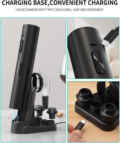 CoralBond 7-in-1 Electric Wine Bottle Opener Rechargeable Gift Set Vacuum Pump VB026