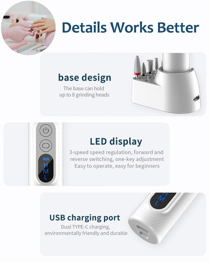CoralBond Efile Portable Electric Nail Drill Grinder Tool Fingers Toenails Acrylic Nails VB082