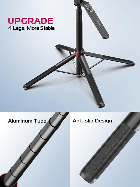 CoralBond 71" All-in-1 Extendable Selfie Stick Tripod Stand Quadrapod Phone Clip Travel iPhone VB107