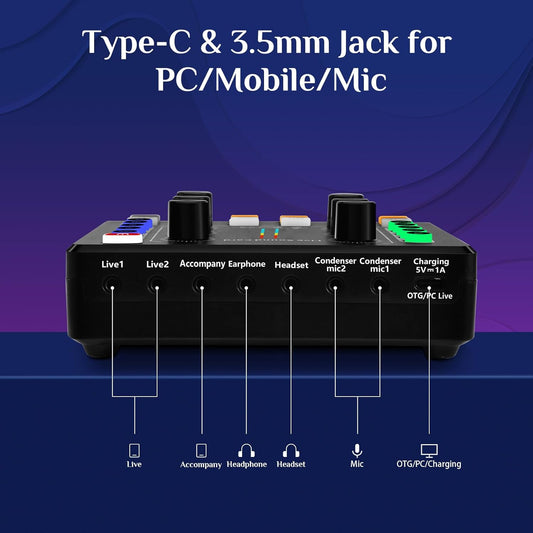 CoralBond Portable DJ Audio Mixer Sound Board Plug Play Voice Changer VB040