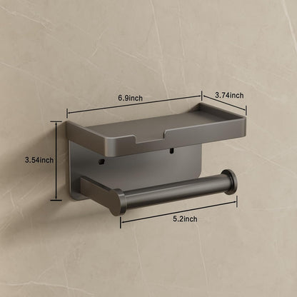 CoralBond Toilet Tissue Roll Paper Holder Gray Phone Shelf Self-Adhesive Screw-in Wall Mount VB012