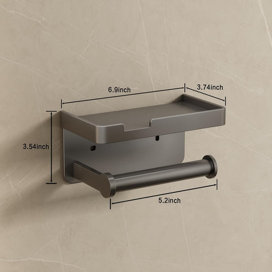 CoralBond Toilet Tissue Roll Paper Holder Gray Phone Shelf Self-Adhesive Screw-in Wall Mount VB012
