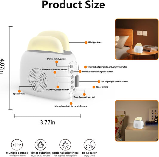 CoralBond Toast Night Light White Noise Cute Teenager Sound Machine Bluetooth Speaker Portable VB049