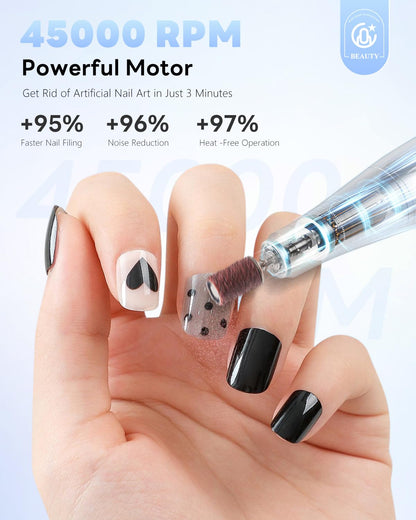 CoralBond Professional Electric Nail Drill 45000 RPM Cordless Rechargeable File Kit Portable VB117