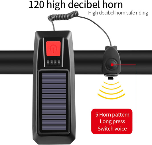 CoralBond Solar USB Bike Horn Headlight Dual Charging Light High Brightness Waterproof Ideal VB115