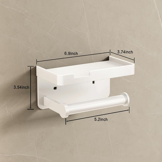 CoralBond Toilet Tissue Roll Paper Holder White Phone Shelf Self-Adhesive Screw-in Wall Mount VB013