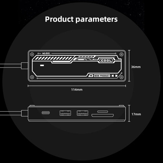 CoralBond 6-in-1 USB C Hub 100W PD 4K 60Hz HDMI 3.0 SD TF Card Reader Transparent Multiport Adapter Compatible VB109