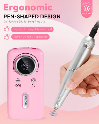 CoralBond Professional Electric Nail Drill 45000 RPM Cordless Portable Rechargeable File Kit VB118
