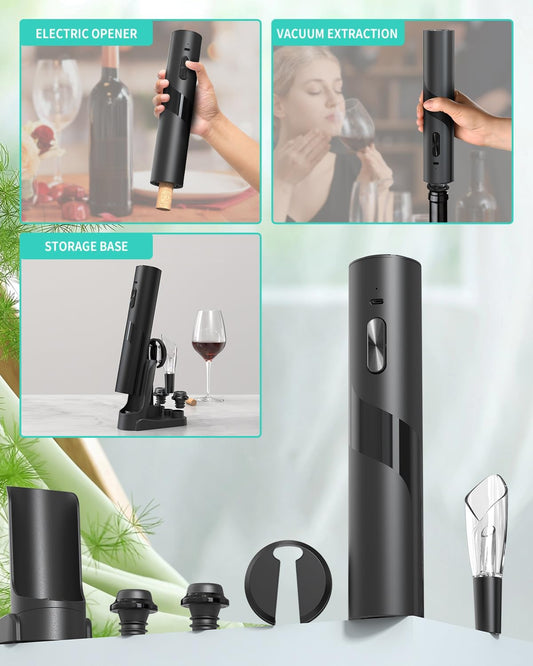 CoralBond 7-in-1 Electric Wine Bottle Opener Rechargeable Gift Set Vacuum Pump VB026