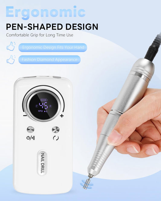 CoralBond Professional Electric Nail Drill 45000 RPM Cordless Rechargeable File Kit Portable VB117