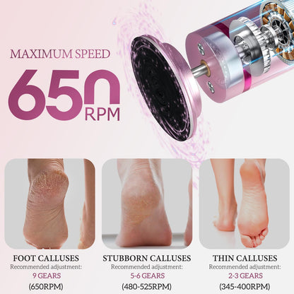 CoralBond 2-in-1 Electric Callus Foot Feet File Nail Grinder Rechargeable Remover LED Pink VB073