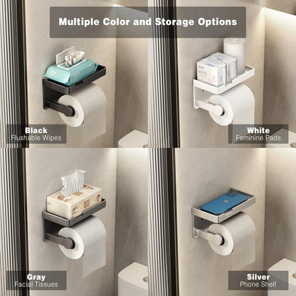 CoralBond Toilet Tissue Roll Paper Holder Black Phone Shelf Self-Adhesive Screw-in Wall Mount VB011