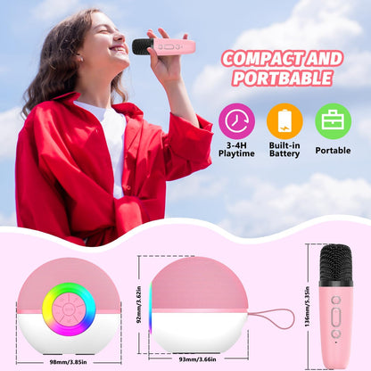 CoralBond Portable Mini Karaoke Machine Pink Adults Bluetooth Speaker 2 Wireless Microphones VB046