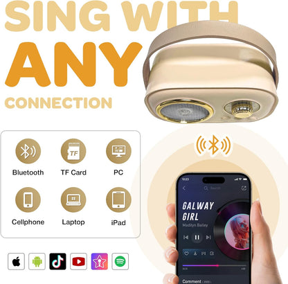 CoralBond Karaoke Machine Beige Best Mini 2 Wireless Bluetooth Microphones VB041