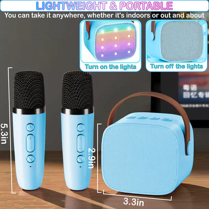 CoralBond Karaoke Machine Blue  Mini 2 Wireless Bluetooth Microphones VB050