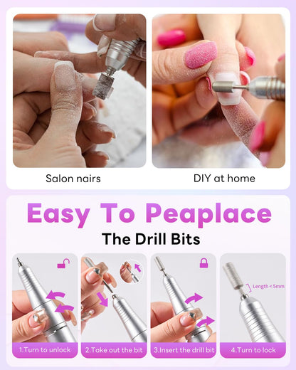 CoralBond Professional Electric Nail Drill Portable Cordless Rechargeable File Kit 45000 RPM VB119