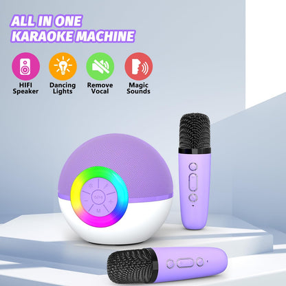 CoralBond Portable Mini Karaoke Machine Purple Adults Bluetooth Speaker 2 Wireless Microphones VB047