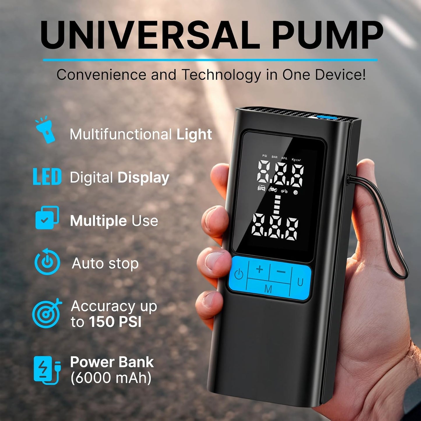 CoralBond 150PSI Portable Cordless Air Compressor Pump Tire Inflator Digital Display Auto Stop VB007