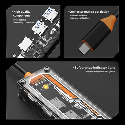 CoralBond 6-in-1 USB C Hub 100W PD 4K 60Hz HDMI 3.0 SD TF Card Reader Transparent Multiport Adapter Compatible VB109