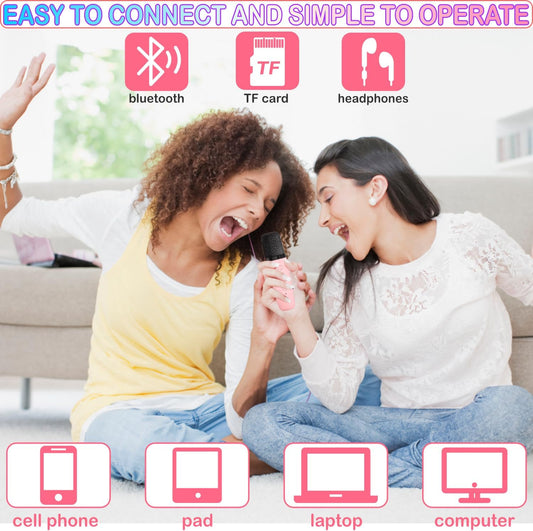 CoralBond Mini Karaoke Machine Pink 2 Wireless Bluetooth Microphones VB051