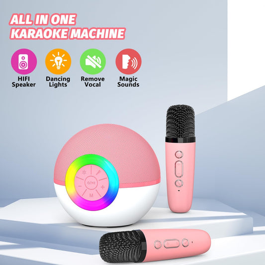 CoralBond Portable Mini Karaoke Machine Pink Adults Bluetooth Speaker 2 Wireless Microphones VB046