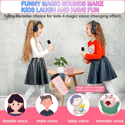 CoralBond Mini Karaoke Machine Pink 2 Wireless Bluetooth Microphones VB051