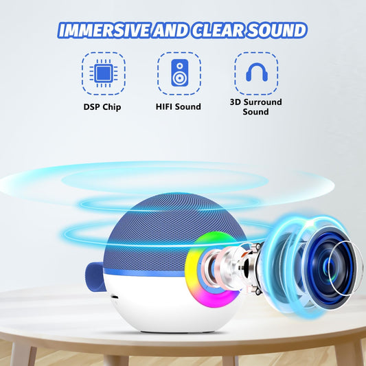CoralBond Portable Mini Karaoke Machine Blue Adults Bluetooth Speaker 2 Wireless Microphones VB045