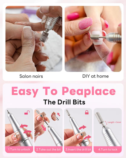 CoralBond Professional Electric Nail Drill 45000 RPM Cordless Portable Rechargeable File Kit VB118