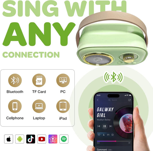 CoralBond Karaoke Machine Green Best Mini 2 Wireless Bluetooth Microphones VB042