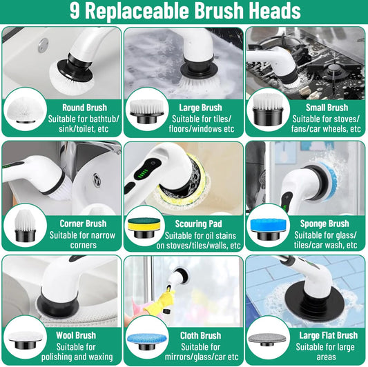 CoralBond High Power Cordless Electric Rotating Spin Cleaning Brush Scrubber Multi Surface Pads Adjustable Angle Duster VB057