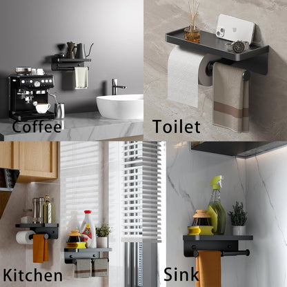 CoralBond Toilet Paper Roll Holder Black Shelf Wall Mount Holder Bathroom Kitchen RV VB014