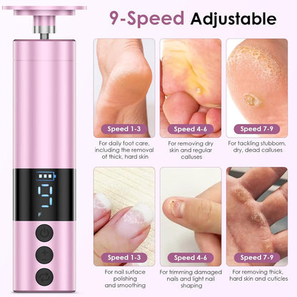 CoralBond Professional 2-in-1 Electric Foot Feet Callus Remover Rose Gold Adjustable Portable Nail File Grinder Kit VB078