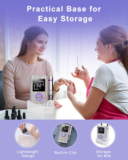 CoralBond Electric Nail Drill 45000 RPM Cordless Portable Rechargeable Diamond E-File Low Noise