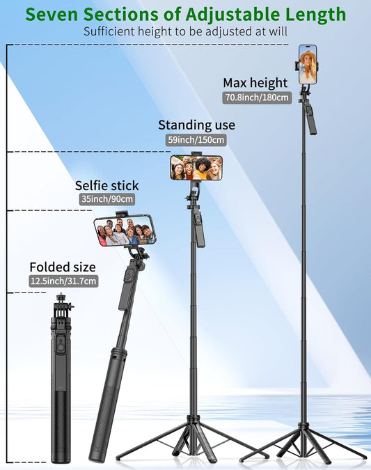 CoralBond 71" Cell Phone Tripod Selfie Stick iPhone Stand Travel Remote Controlled VB106