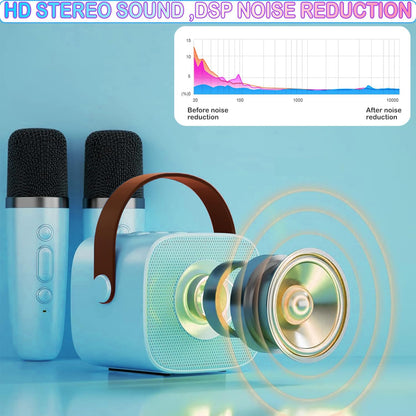 CoralBond Karaoke Machine Blue  Mini 2 Wireless Bluetooth Microphones VB050