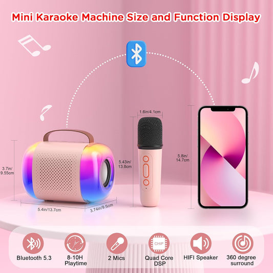 CoralBond Portable Mini Karaoke Machine 2 Wireless Microphones LED Home Party VB021