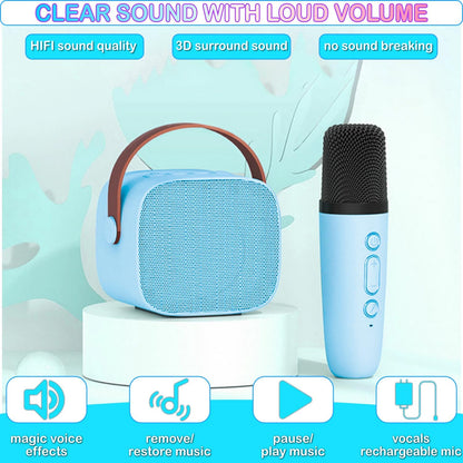 CoralBond Karaoke Machine Blue  Mini 2 Wireless Bluetooth Microphones VB050